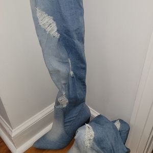 Knee high denin boots